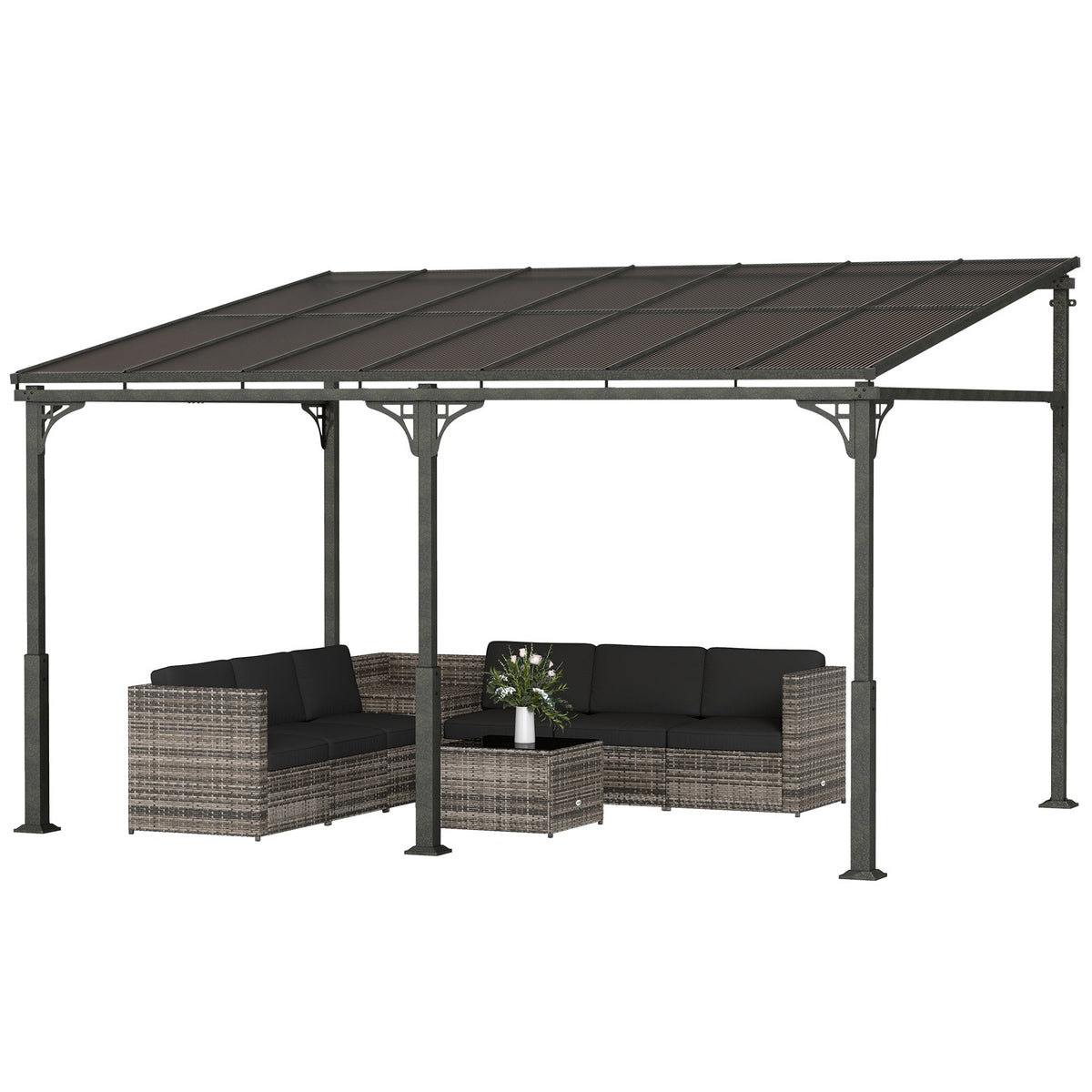 Pavillon adossé 13' x 10' avec toit en polycarbonate, marron