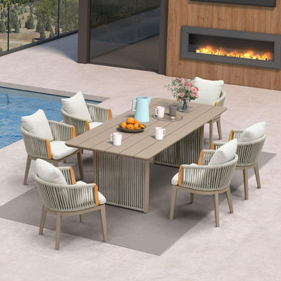 PURPLE LEAF Hailar – Ensemble repas extérieur familial avec table et chaises de terrasse en aluminium et coussins en oléfine