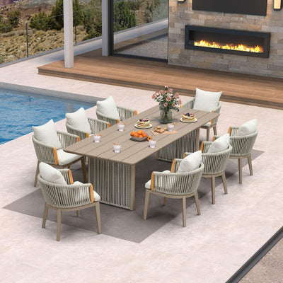 PURPLE LEAF Hailar – Ensemble repas extérieur familial avec table et chaises de terrasse en aluminium et coussins en oléfine