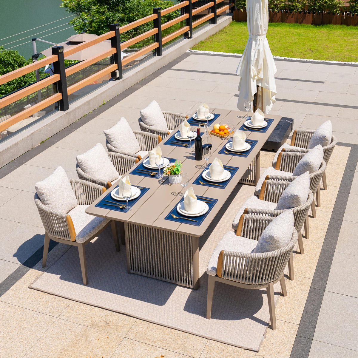PURPLE LEAF Hailar – Ensemble repas extérieur familial avec table et chaises de terrasse en aluminium et coussins en oléfine