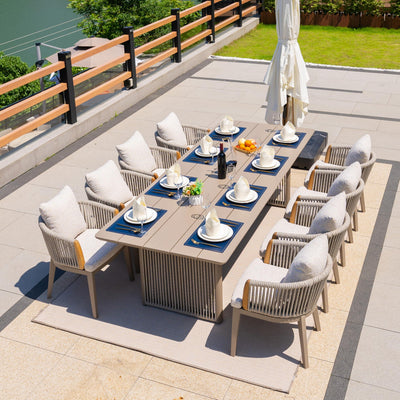 PURPLE LEAF Hailar – Ensemble repas extérieur familial avec table et chaises de terrasse en aluminium et coussins en oléfine