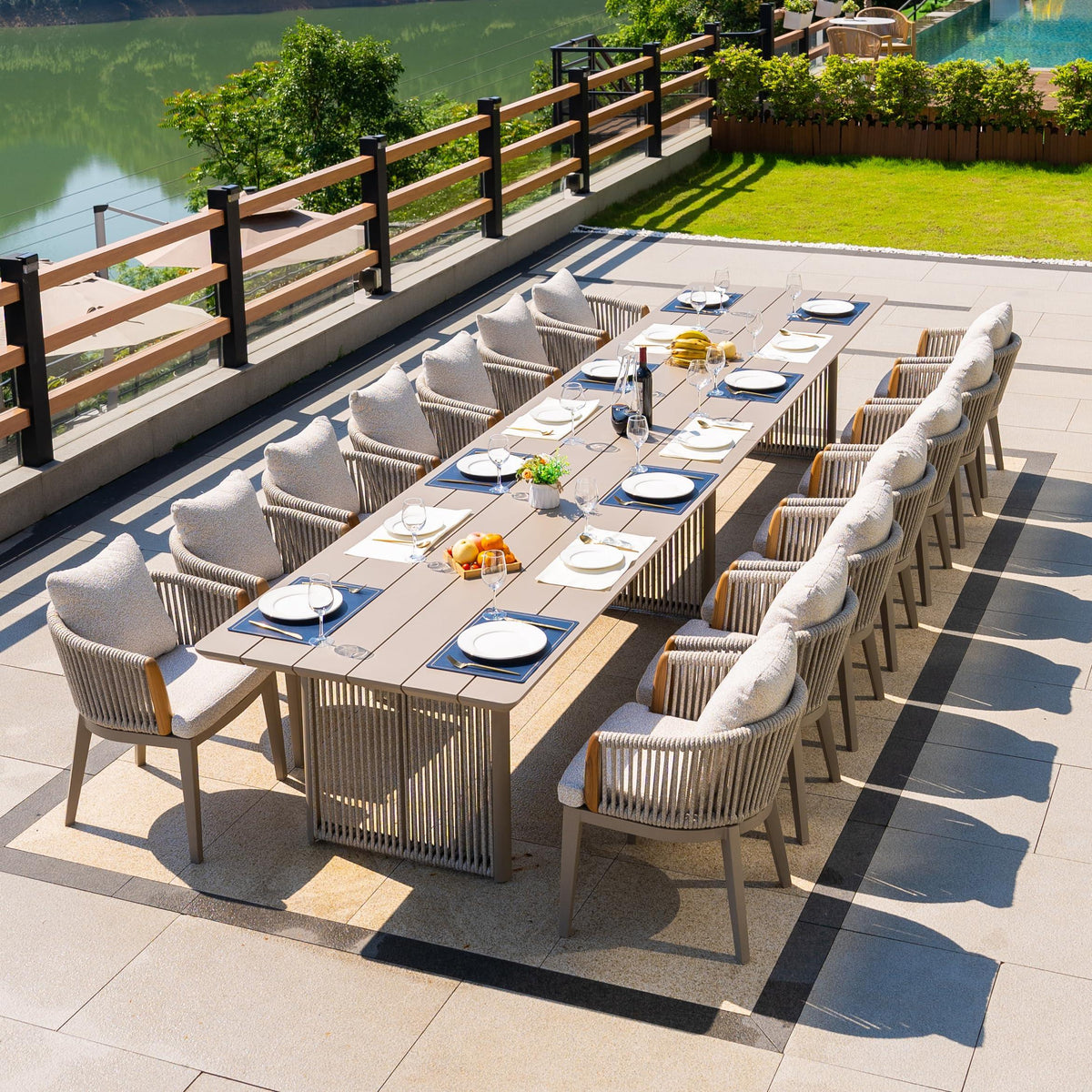 PURPLE LEAF Hailar – Ensemble repas extérieur familial avec table et chaises de terrasse en aluminium et coussins en oléfine
