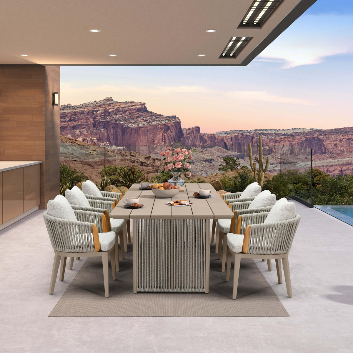PURPLE LEAF Hailar – Ensemble repas extérieur familial avec table et chaises de terrasse en aluminium et coussins en oléfine