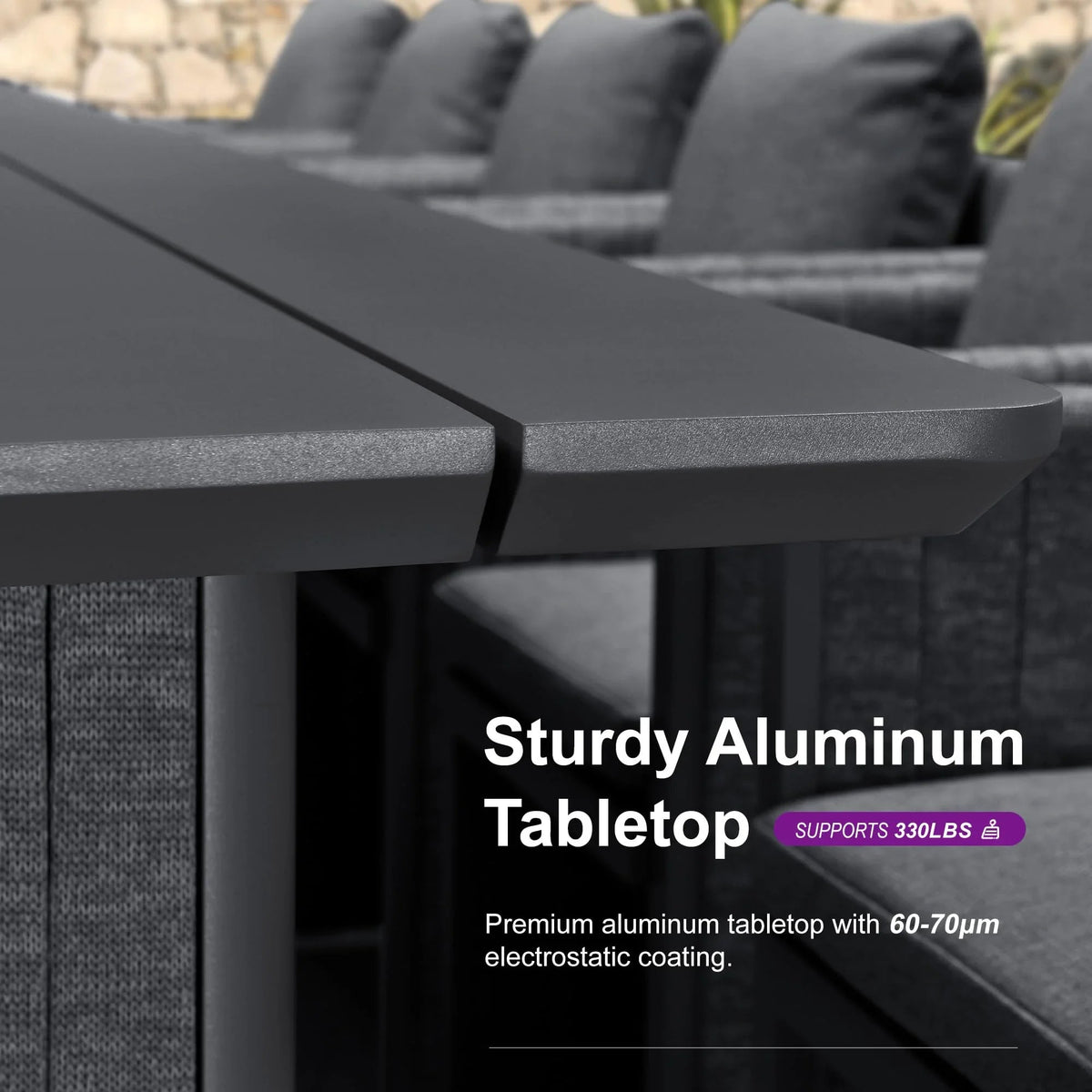 PURPLE LEAF Sanori – Ensemble repas extérieur avec table et chaises en aluminium résistantes aux intempéries, oreillers de dossier et coussins en oléfine
