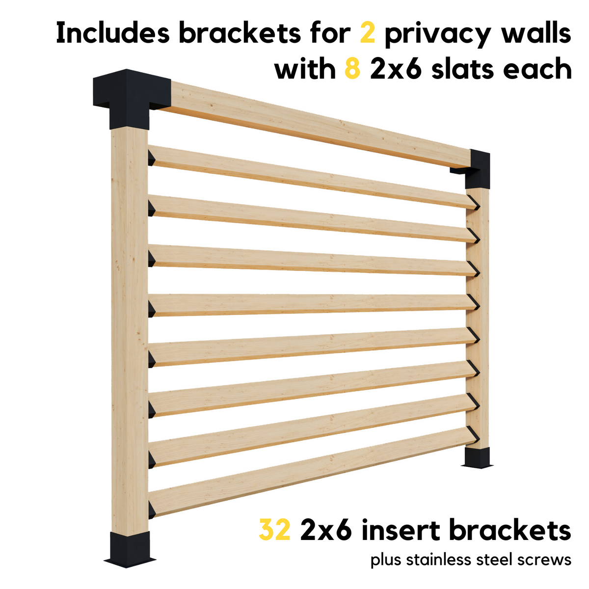 Kit de pergola : supports 6x6 pour la structure + supports 2x6 pour toit/parois en option