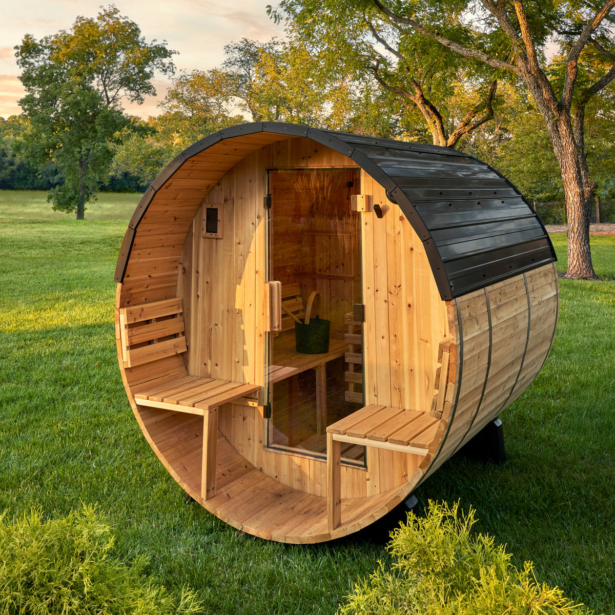 Paxton – Sauna tonneau extérieur avec porche, 2-4 personnes