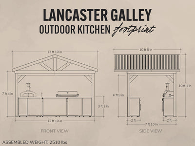 Lancaster | Cuisine extérieure linéaire avec barbecue encastrable et four à pizza