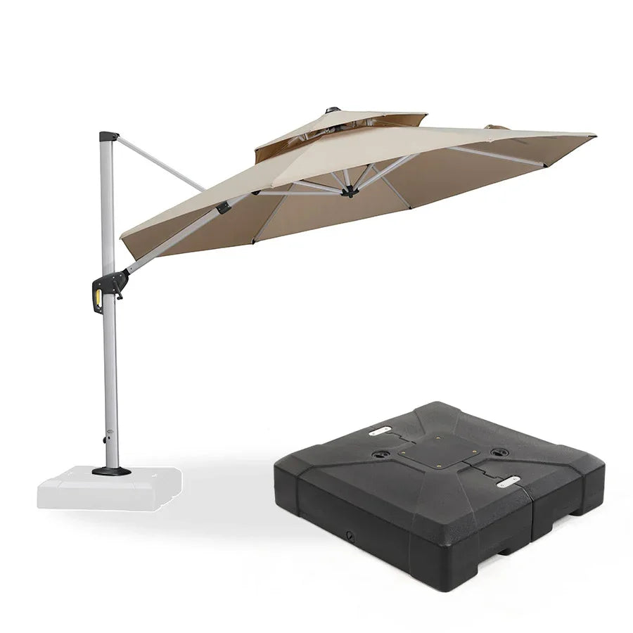 PURPLE LEAF – Grand parasol de terrasse déporté rond avec base pour terrasse, piscine et jardin