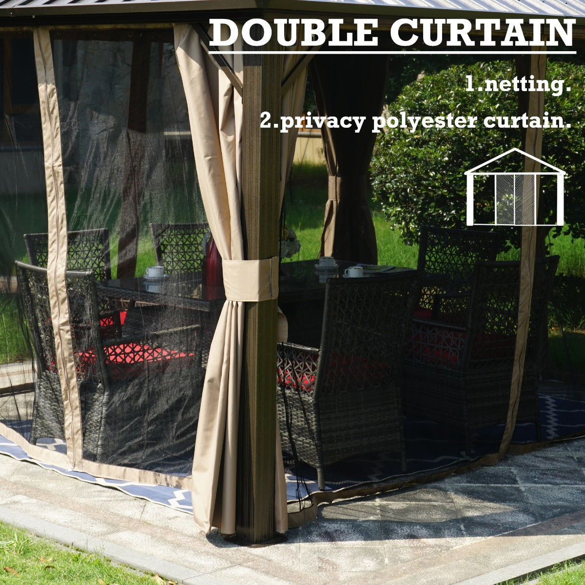 Kozyard Rosana 10'x12' – Pavillon permanent en aluminium à toit rigide avec parois latérales double couche