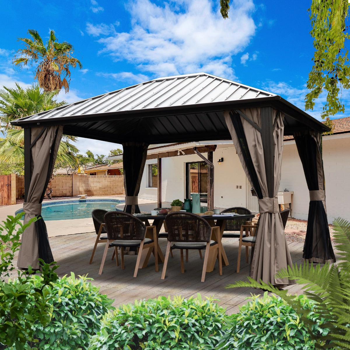 Kozyard Rosana 10'x12' – Pavillon permanent en aluminium à toit rigide avec parois latérales double couche