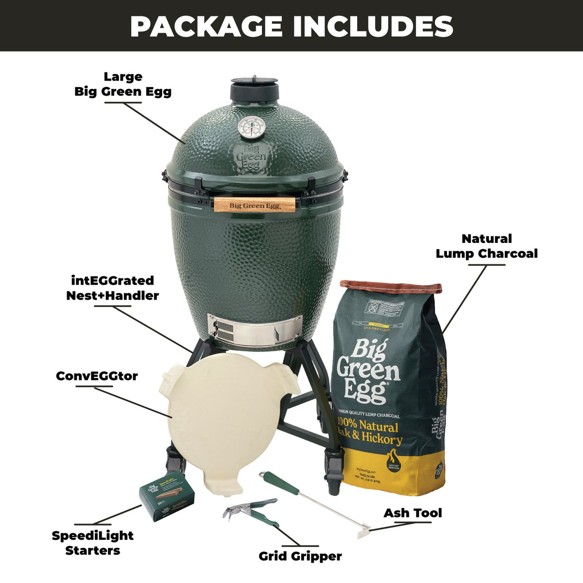 Large Big Green Egg + ensemble intEGGrated Nest