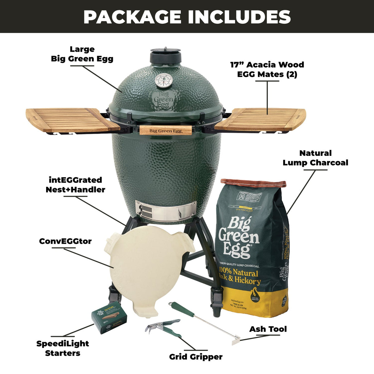 Large Big Green Egg + ensemble intEGGrated Nest + EGG Mates