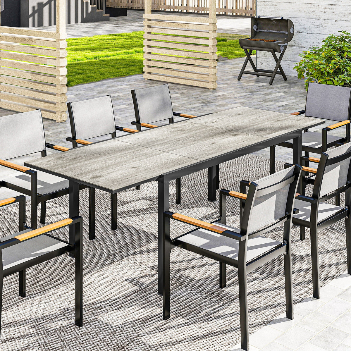 Table à manger de terrasse extensible 63"-94.5" pour 6-8 personnes