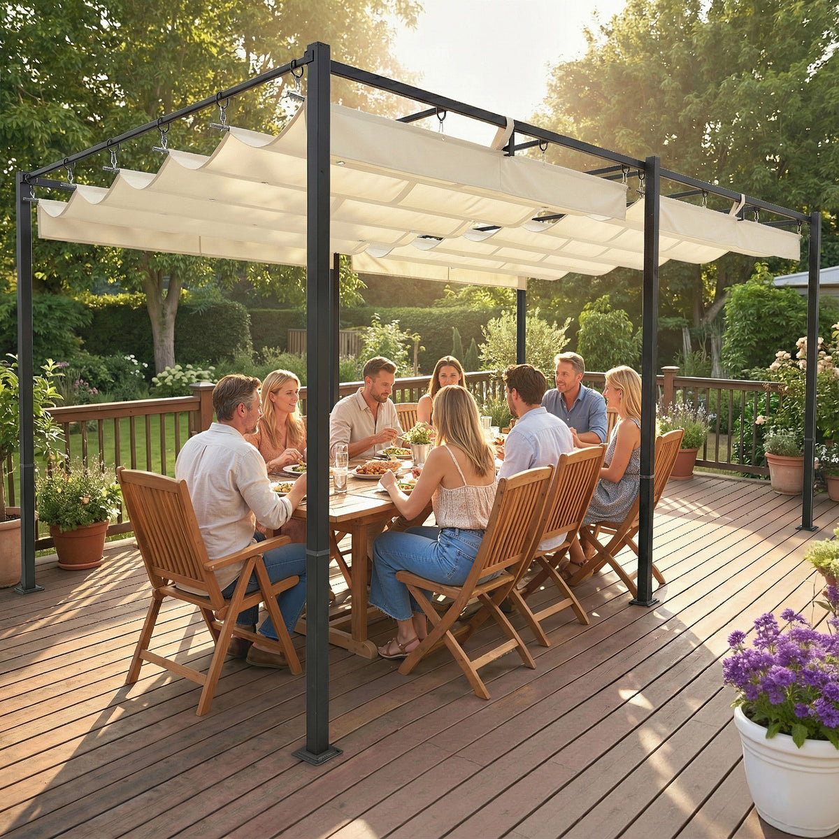 Pergola 19' x 10' avec toile rétractable, Cream White