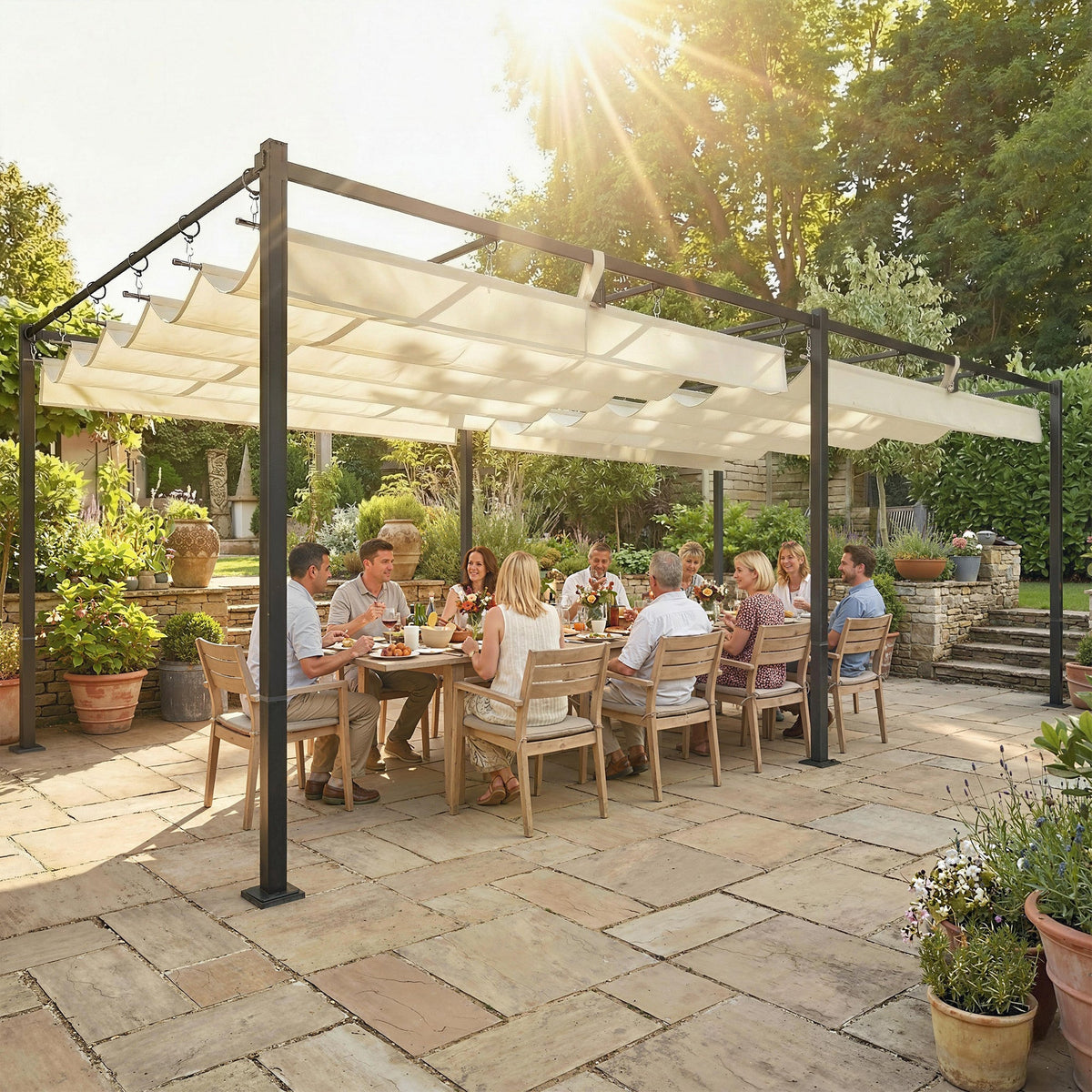 Pergola 19' x 10' avec toile rétractable, Cream White