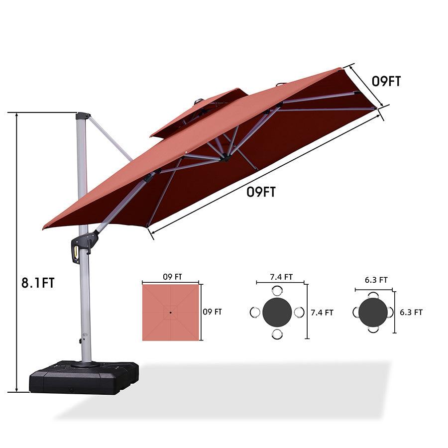 PURPLE LEAF – Parasol de terrasse rouge avec base, parasol extérieur déporté