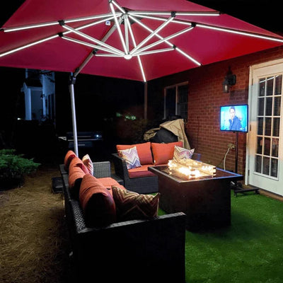 PURPLE LEAF – Parasol de terrasse rouge avec base, parasol extérieur déporté