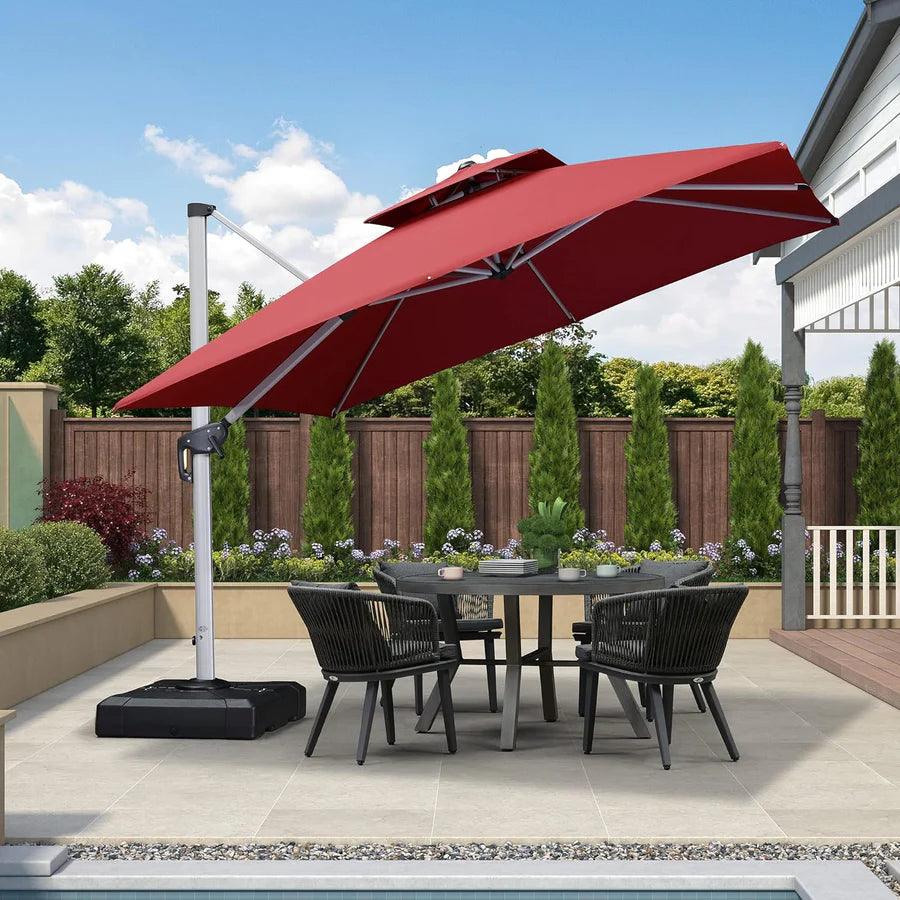 PURPLE LEAF – Parasol de terrasse rouge avec base, parasol extérieur déporté