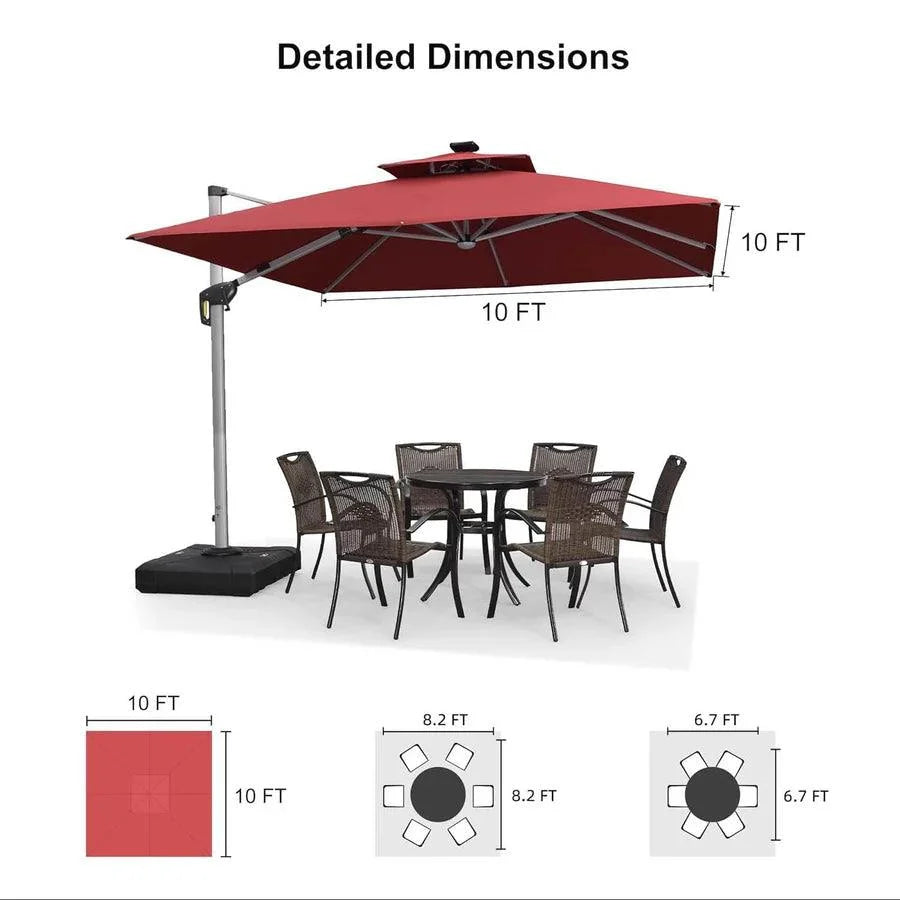 PURPLE LEAF – Parasol de terrasse rouge avec base, parasol extérieur déporté
