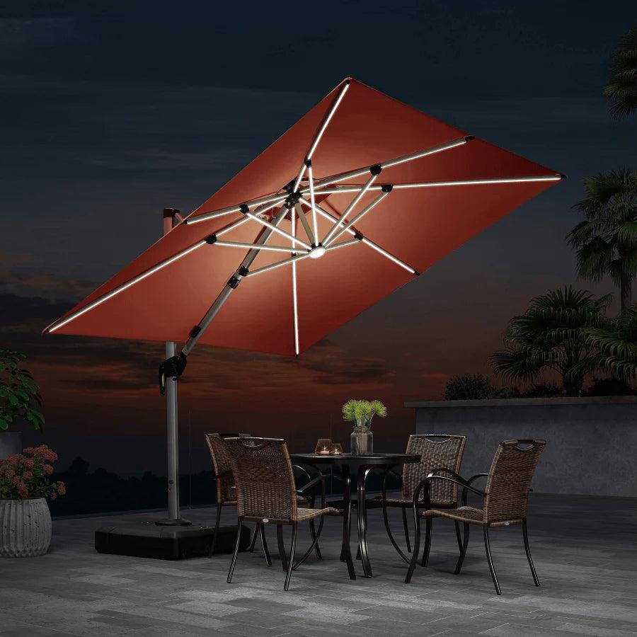 PURPLE LEAF – Parasol de terrasse rouge avec base, parasol extérieur déporté