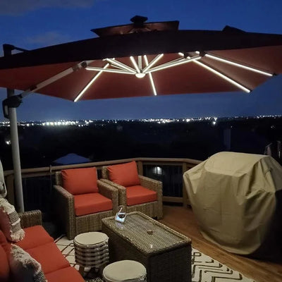 PURPLE LEAF – Parasol de terrasse rouge avec base, parasol extérieur déporté