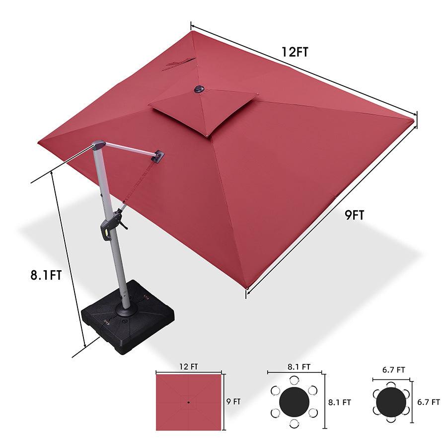 PURPLE LEAF – Parasol de terrasse rouge avec base, parasol extérieur déporté