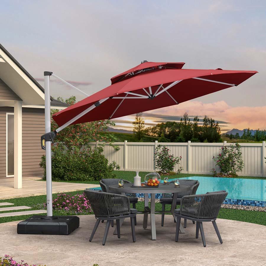 PURPLE LEAF – Parasol de terrasse rouge avec base, parasol extérieur déporté