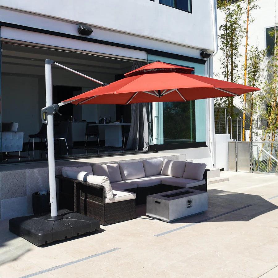 PURPLE LEAF – Parasol de terrasse rouge avec base, parasol extérieur déporté
