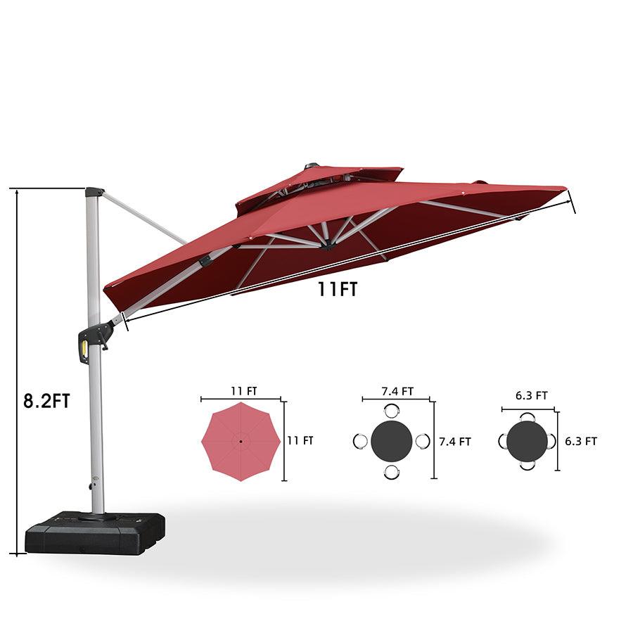 PURPLE LEAF – Parasol de terrasse rouge avec base, parasol extérieur déporté