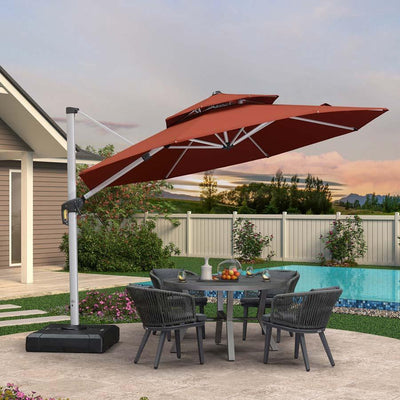 PURPLE LEAF – Parasol de terrasse rouge avec base, parasol extérieur déporté