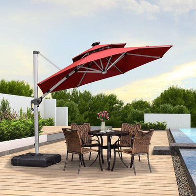 PURPLE LEAF – Parasol de terrasse rouge avec base, parasol extérieur déporté