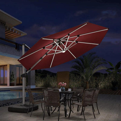 PURPLE LEAF – Parasol de terrasse rouge avec base, parasol extérieur déporté