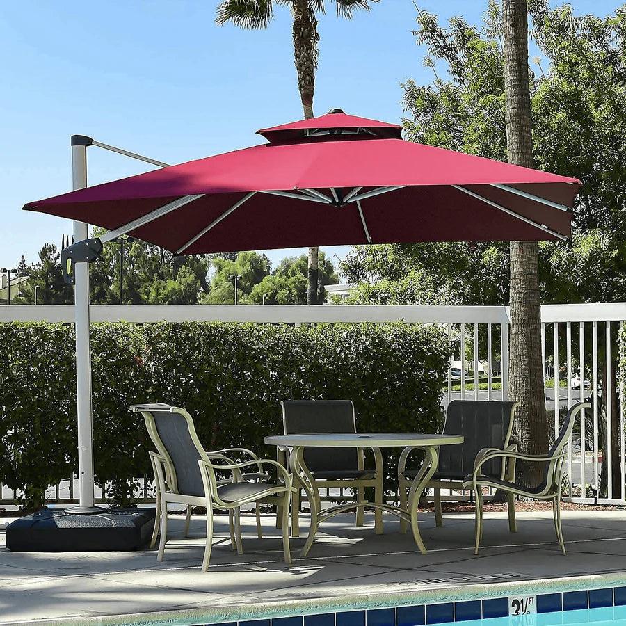 PURPLE LEAF – Parasol de terrasse rouge avec base, parasol extérieur déporté