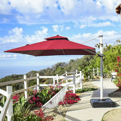 PURPLE LEAF – Parasol de terrasse rouge avec base, parasol extérieur déporté