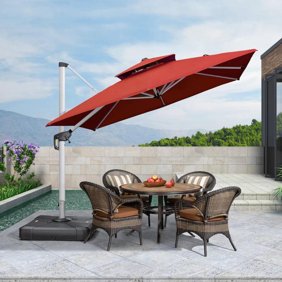 PURPLE LEAF – Parasol de terrasse rouge avec base, parasol extérieur déporté