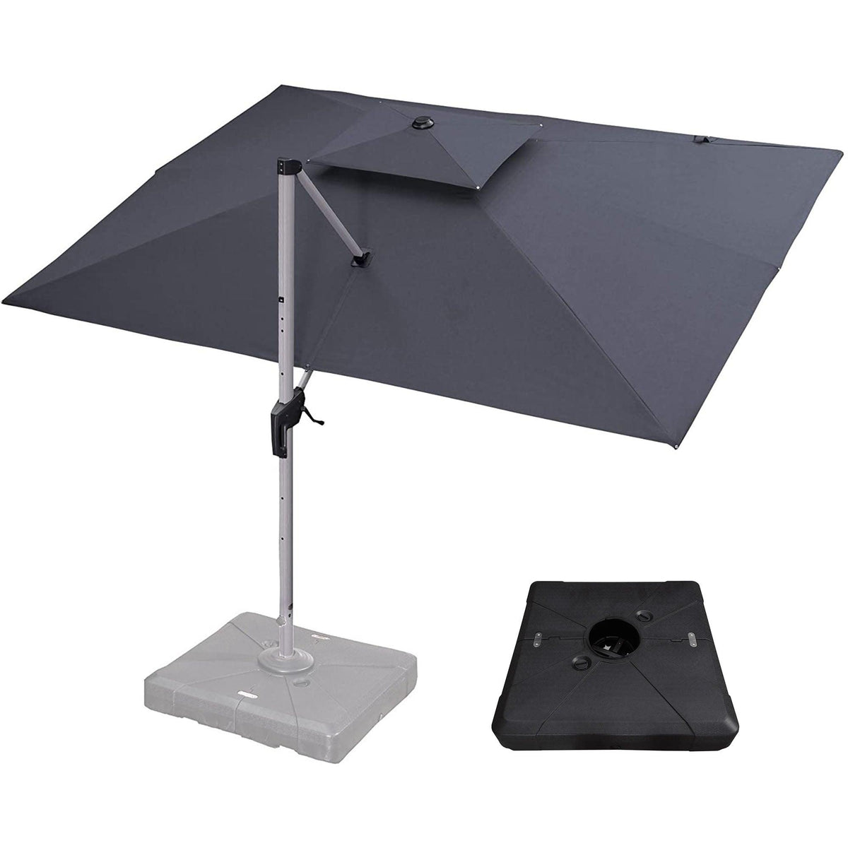 PURPLE LEAF – Parasol extérieur de terrasse avec base, déporté pour jardin, gris