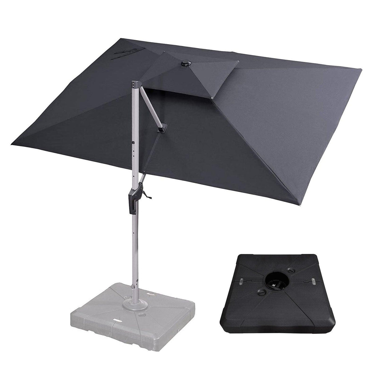 PURPLE LEAF – Parasol extérieur de terrasse avec base, déporté pour jardin, gris