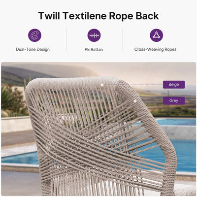 PURPLE LEAF – Lot de 4 tabourets de bar extérieurs en aluminium avec dossier, rotin tressé moderne style bohème pour jardin et piscine