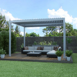 Pergola bioclimatique autoportante en aluminium gris clair 4x3m - X-METAL - mon-abri-de-jardin.com