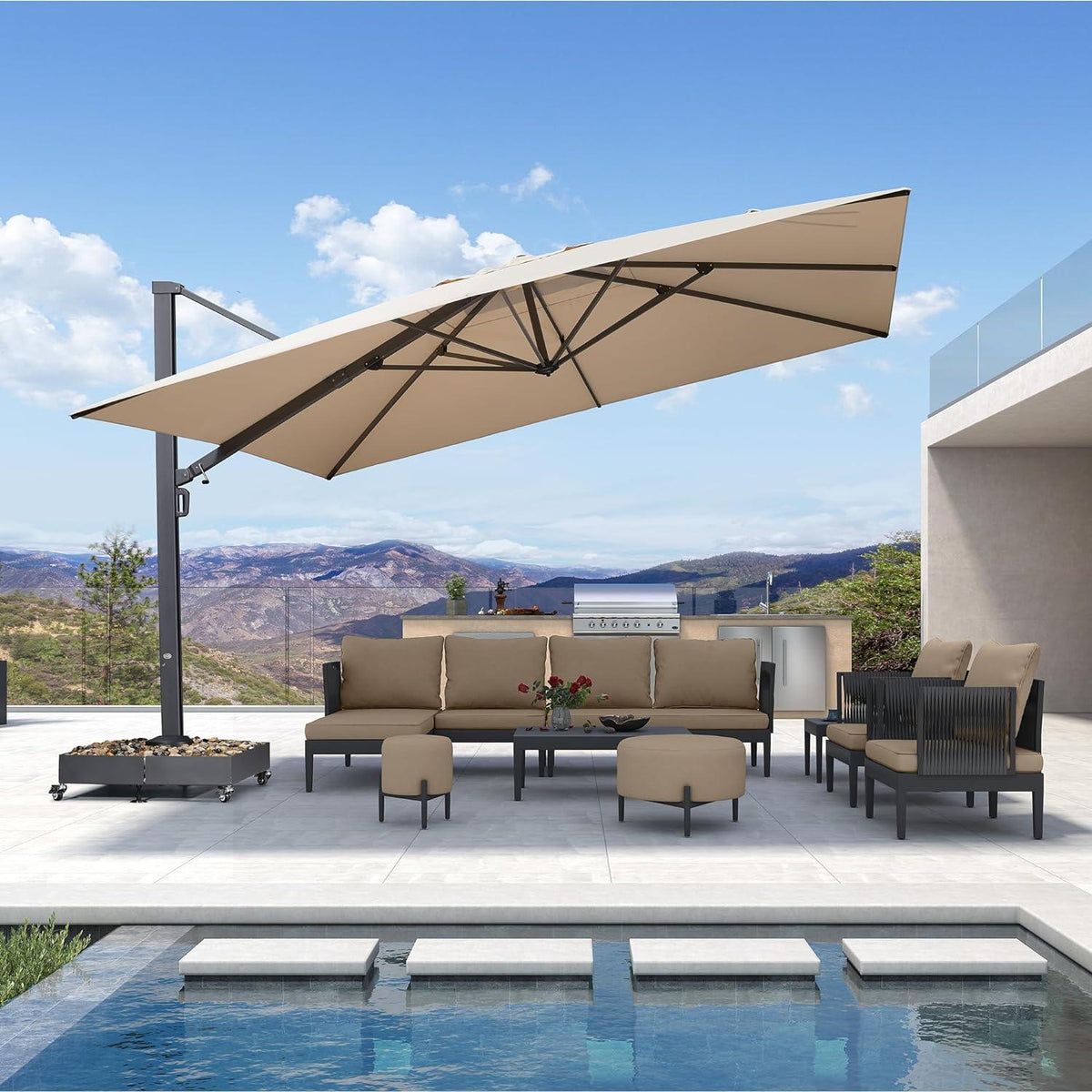 PURPLE LEAF – Parasol de terrasse déporté renforcé extra-large pour cour, jardin et piscine