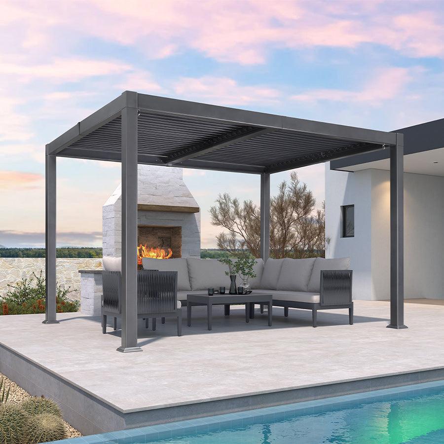 PURPLE LEAF Caesar – Pergola extérieure à lames orientables avec toit rigide réglable, gris
