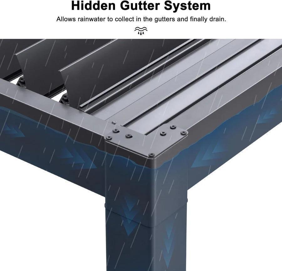 PURPLE LEAF Caesar – Pergola en aluminium à lames orientables avec guirlande lumineuse et toit indépendant réglable étanche à la pluie, éclairage jaune