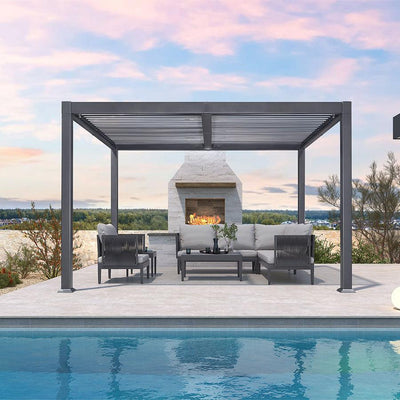 PURPLE LEAF Caesar – Pergola extérieure à lames orientables avec toit rigide réglable, gris