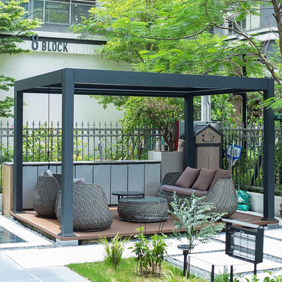 PURPLE LEAF Caesar – Pergola extérieure à lames orientables avec toit rigide réglable, gris