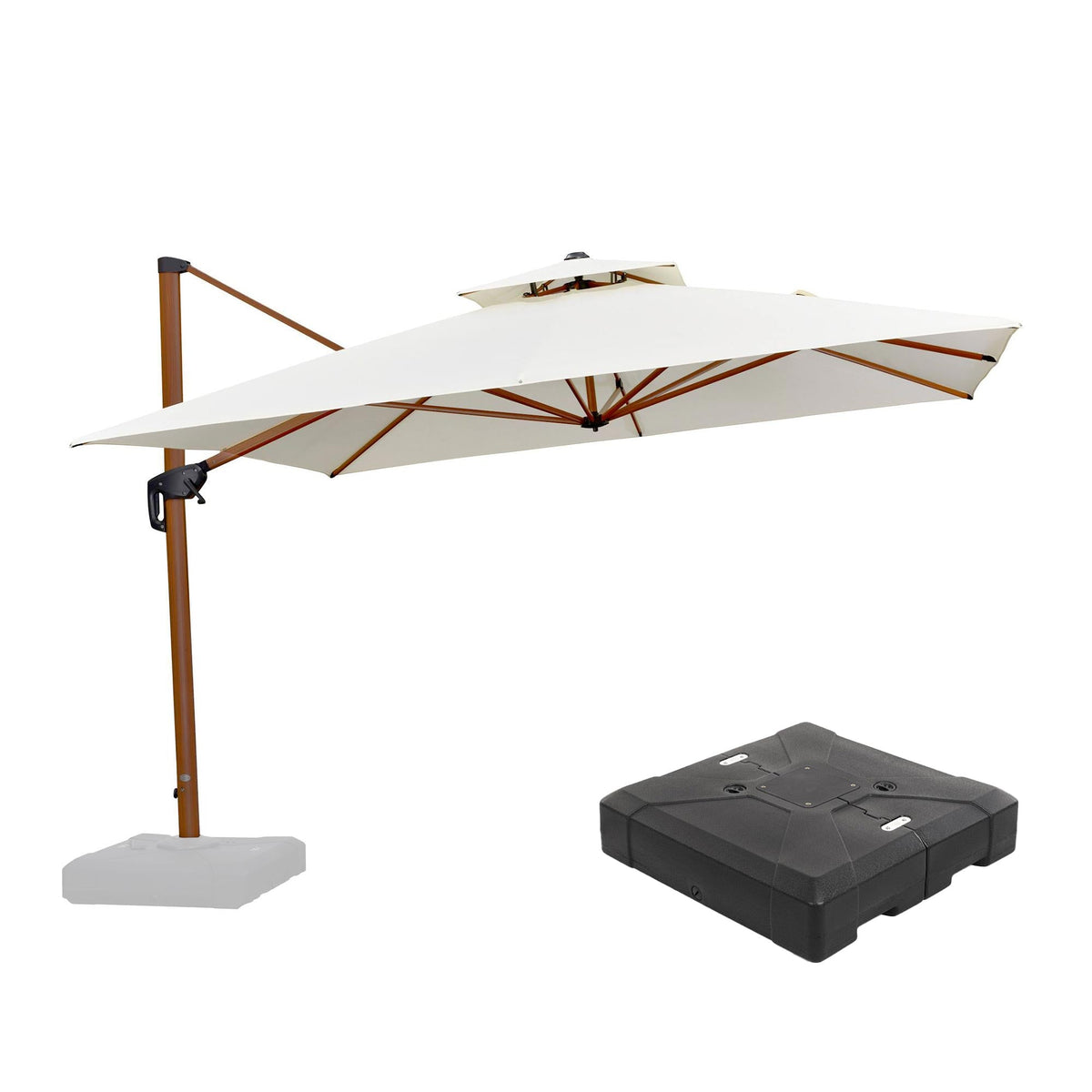 PURPLE LEAF – Parasol de jardin extérieur avec base, parasol déporté coloris bois