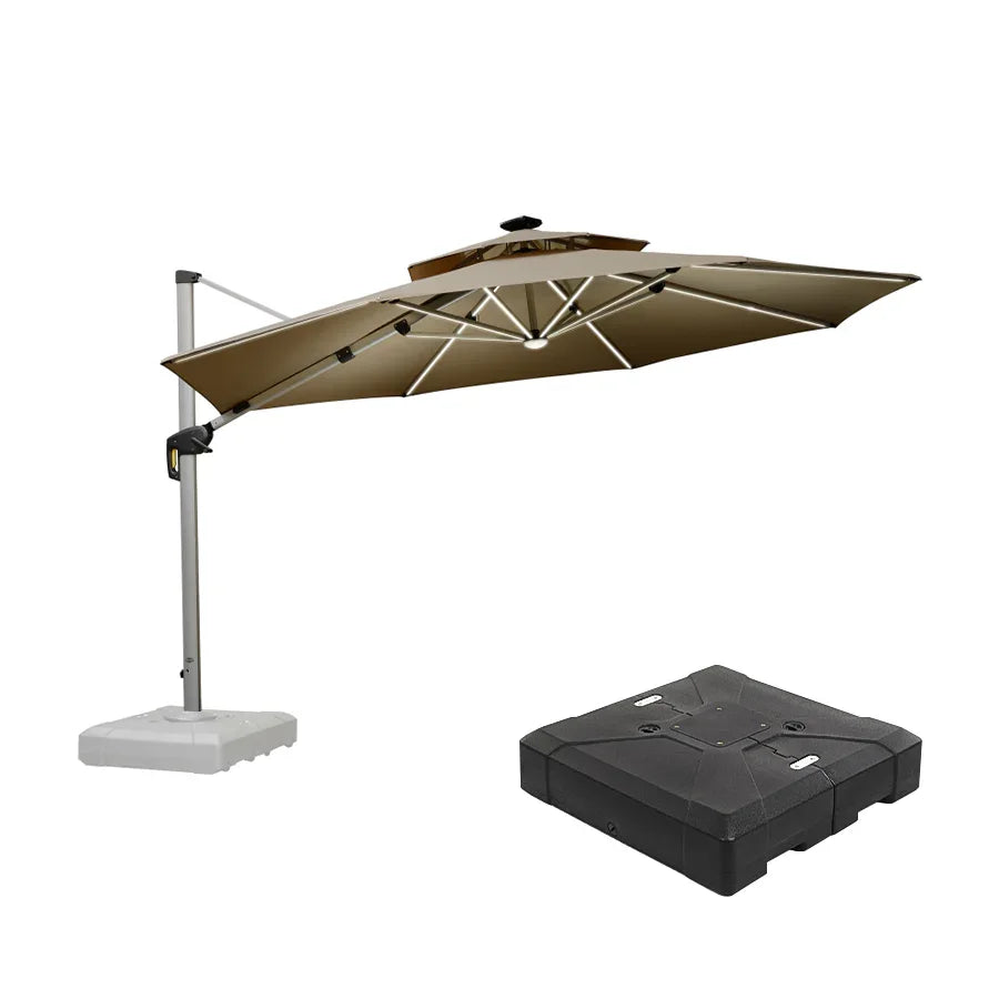 PURPLE LEAF – Parasol déporté rond avec base et éclairage pour extérieur