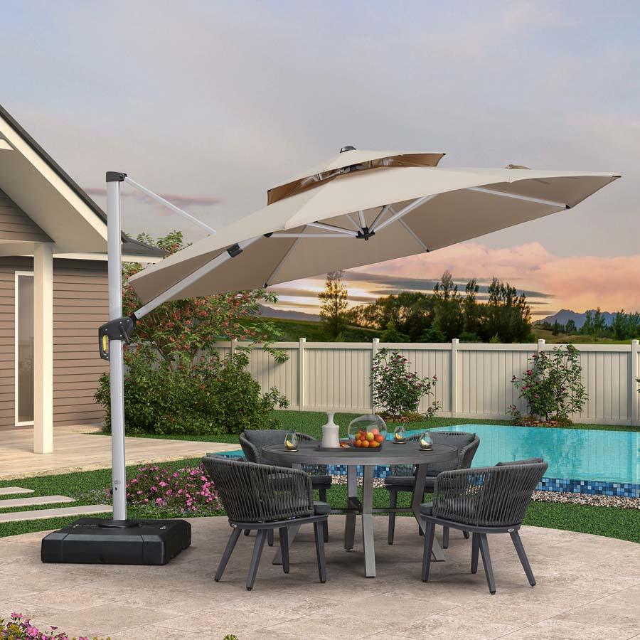 PURPLE LEAF – Parasol déporté rond renforcé pour terrasse, porche, jardin et piscine