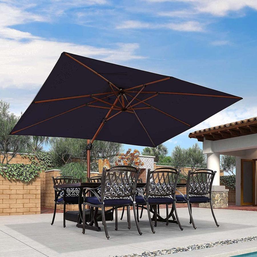 PURPLE LEAF – Parasol de terrasse rectangulaire déporté en aluminium 9 x 12 / 10 x 13 ft, coloris bois