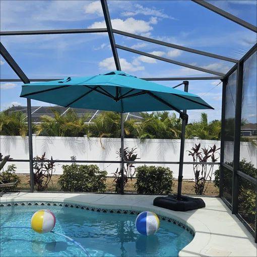 PURPLE LEAF – Parasol extérieur économique rond et déporté avec base pour jardin