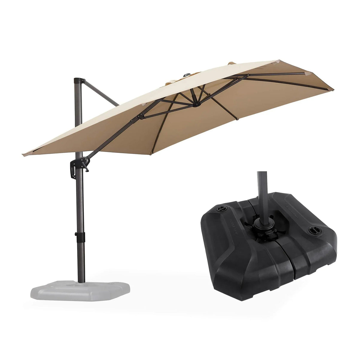 PURPLE LEAF – Parasol de terrasse économique avec base, formats carré et rectangulaire